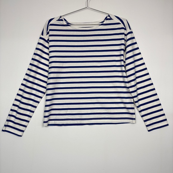 Everlane Tops - Everlane Women Long Sleeve Shirt sz M Blue White Striped Organic Cotton Boatneck